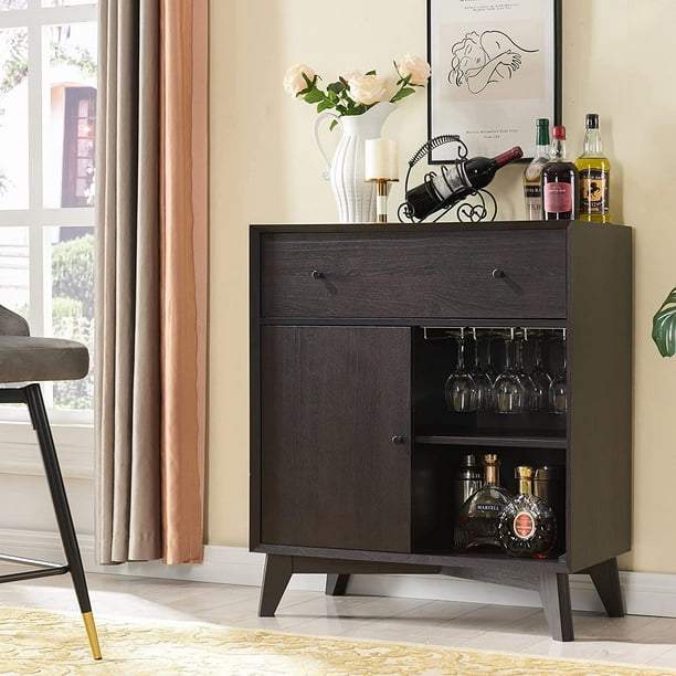 OKD Wood Wine Storage Coffee Bar with Beverage Shelves& Drawers