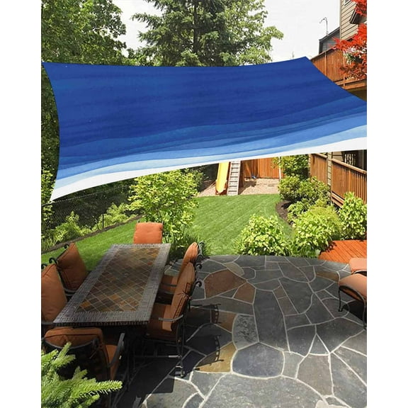 Sun Shade Sail 12x16Ft Watercolor Blue and White Gradient Uv Block Sunshade Canopy Outdoor Shade Cover Rectangle Shade Cloth For Patio Garden Yard Deck Pergola