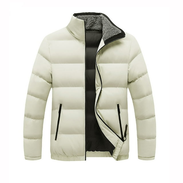 Men's Winter Jacket Winter Coat Down Cotton Jacket Mens Solid Color Short Coat Stand Collar Cotton Jacket