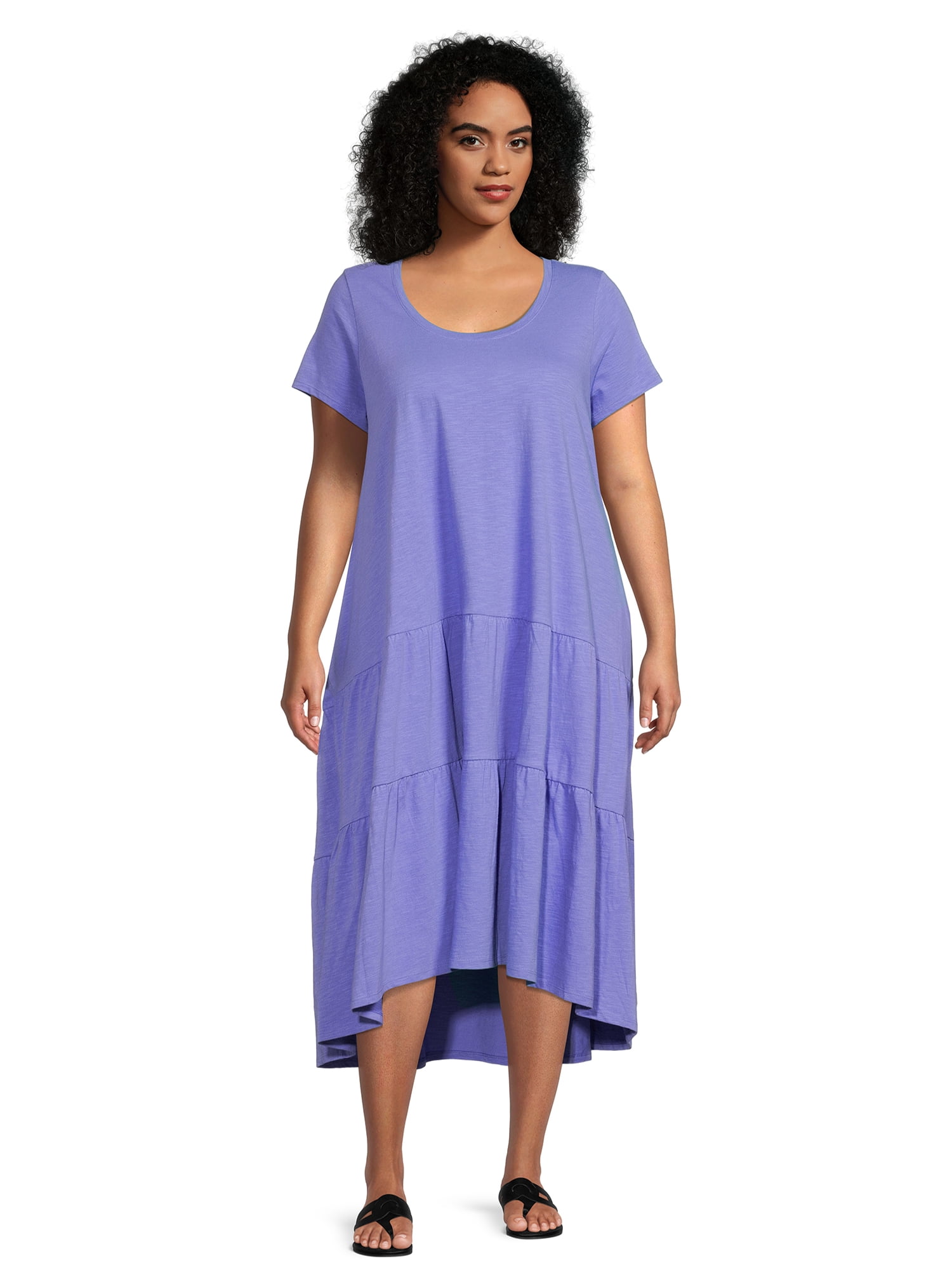 Terra & Sky Women's Plus Size Tiered Knit Maxi Dress