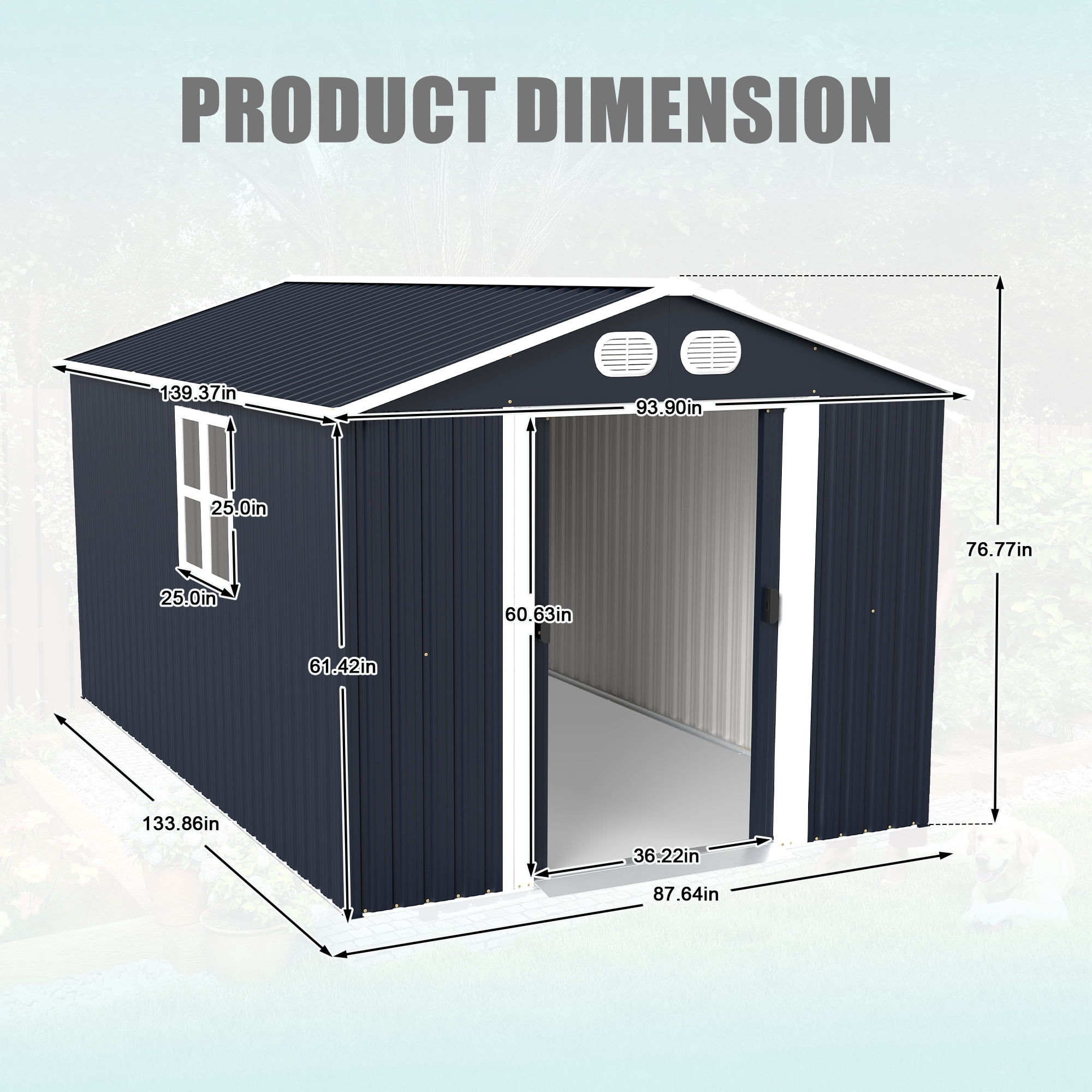 Leumius 8x12 FT Outdoor Metal Storage Shed, Large Storage Sheds with Sturdy Frame Structure, Metal Garden Tool Shed with Lockable Door for Garden Lawn Backyard Dark Gray
