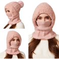 thumbnail image 4 of LIZUOJUN Under $5 Balaclava Hat 3 In 1 Integrated Trapper Hat One Size Polyester Cotton Fabric Windproof Full Head Neck Face Protection Autumn Winter Warm Knit Headwear Pink, 4 of 6
