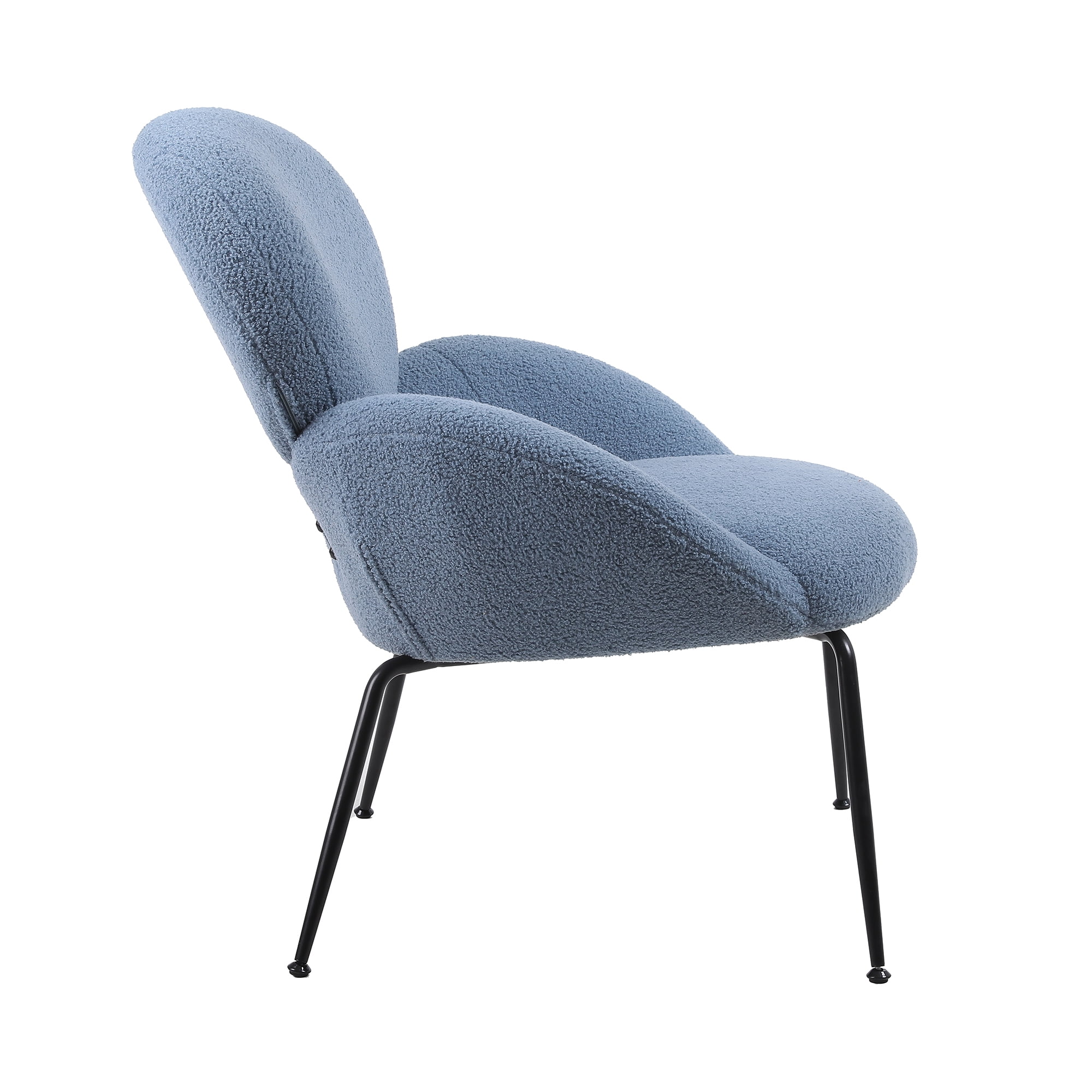 Kadyn Modern Sherpa Armchair with Black Metal Legs, Comfy and Soft Chairs for Bedroom, Blue