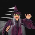thumbnail image 6 of 71" Life Size Hanging Talking Witch,  Animated Halloween Witch with Sound Activation and Red Eyes for Outdoor & Indoor Decor - Old, Spooky and Scary Flying Animatronic Witch for Halloween Decorations, 6 of 9