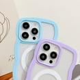 thumbnail image 4 of Magnetic Case for iPhone 14 Pro Compatible with Magsafe, Cute Curly Wave Frame with Clear Fashion Designs,Soft TPU Shockproof Sturdy Protective Phone Cover for Girls Women-Dark Blue, 4 of 12