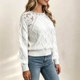 thumbnail image 6 of Edvintorg Sweaters for Women Crew Neck Casual Acrylic Knit Sweater Long Sleeve Lace Pullover Top Fashion Clothing White S, 6 of 6