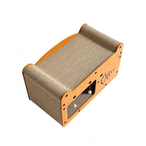 Cat Scratcher House, 2 in 1 Cat Bed and Cave with Hanging Ball Toys, Wooden Scratching Board for Kittens and Adult Cats