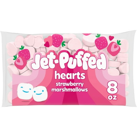 Jet-Puffed Strawberry Hearts Shaped Valentines Day Marshmallows, 8 oz Bag