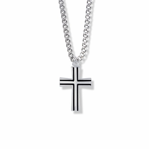 with 18 Inch Chain 925 Sterling Silver Religious Necklace Charm Pendant with Chain Blue Enamel Filigree Cross