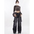 thumbnail image 4 of 2024 Nuevos pantalones vaqueros negros de pierna ancha con múltiples bolsillos de estilo callejero americano para mujer, monos rectos sueltos de estilo hip-hop Y2K para parejas, ropa de calle, 4 of 5