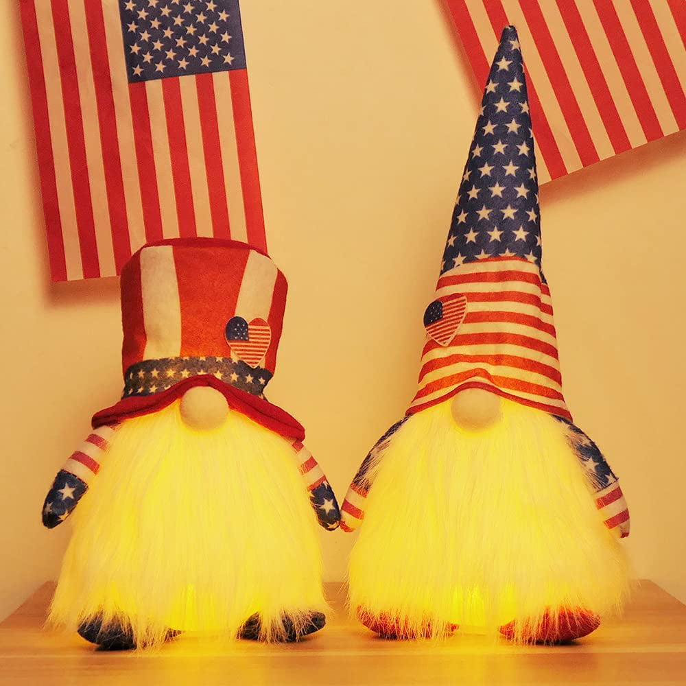 Details about   4th of July Gnome Set of 2 Battery Operated Light up Patriotic Gnome Home 