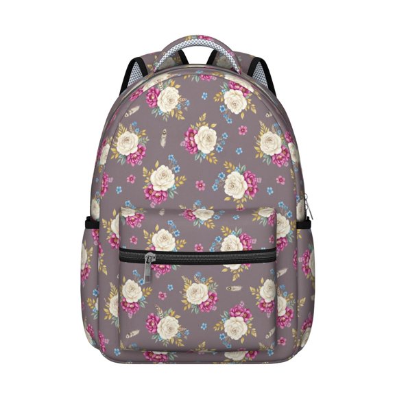 Pioneer Flower Floral Print Pattern Backpack for School, Cute School Bag with Adjustable Shoulder Straps and Padded Back, 15.3"x11"x7.1"