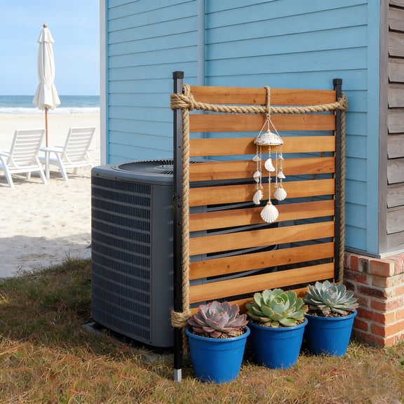 Fehomix 60”H x 38”W Wood Privacy Screen (1-Panel), Solid Wood AC Unit Cover & Trash Can Fence with Stakes, No-Dig Freestanding Outdoor Enclosure for Backyard, Patio