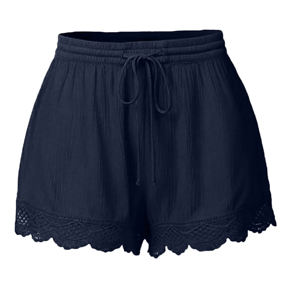 Timegard Plus Size Shorts for Women Wide Leg Elastic Waisted Drawstring Lace Ruffle Solid Color Casual Shorts