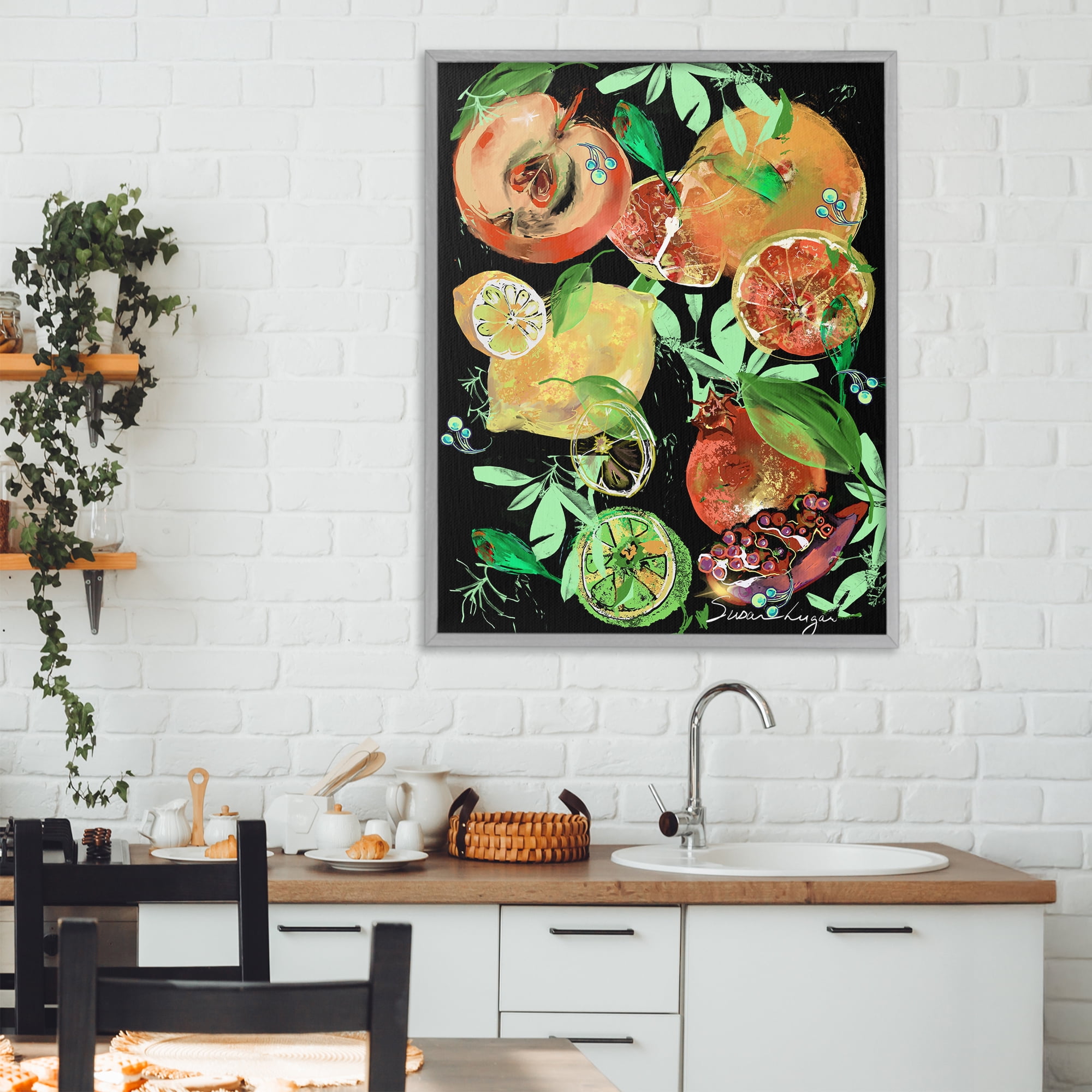 Stupell Industries Fruit Medley Combo Gray Framed Giclee Art, design by Susan Lugar