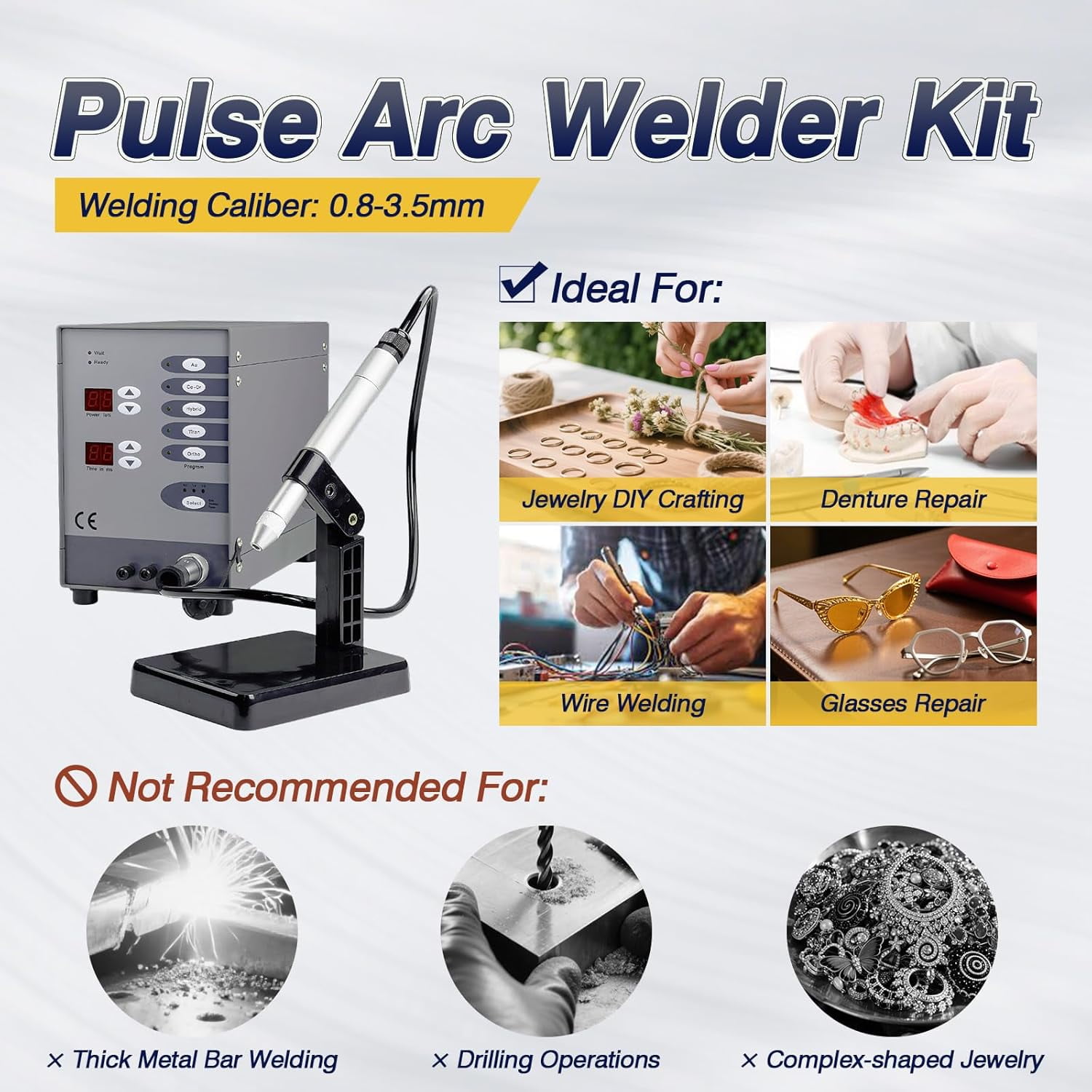 Permanent Jewelry Welder Kit, Pulse Arc Welder Permanent Jewelry, 110V 60Hz Permanent Jewelry Welding Machine, Pulse Arc Welder for Jewelry, Titanium, Cobalt-Chromium Alloy, Dental Welding