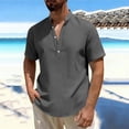thumbnail image 4 of KyCheLot Cotton Linen Shirts for Men Buttons V Neck Short Sleeve Loose Stand Collar Blouse Big and Tall Tops, 4 of 6