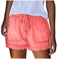 thumbnail image 2 of Npasoilc High Waisted Jeans Shorts for Women Summer Solid Color with Pocket Jeans Cowboy Pants Casual Drawstring Frayed Fringe Hem Jean Shorts, 2 of 7