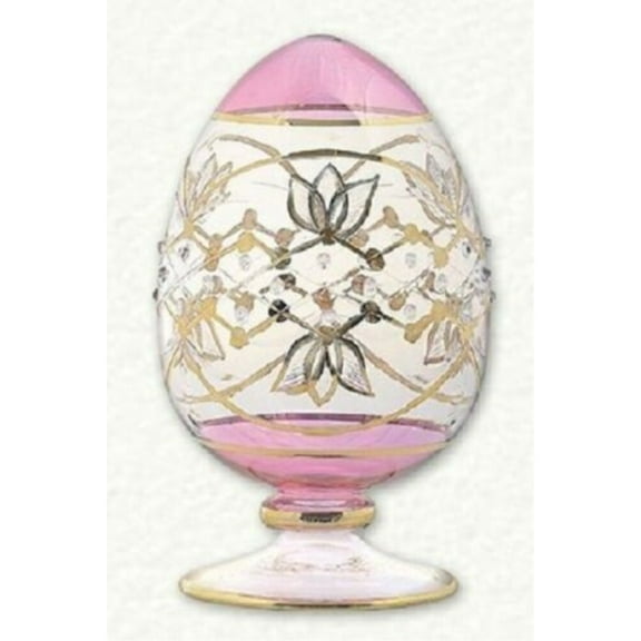 Pink Egyptian Glass Decorative Egg with Gold Floral Etched Pattern Egypt