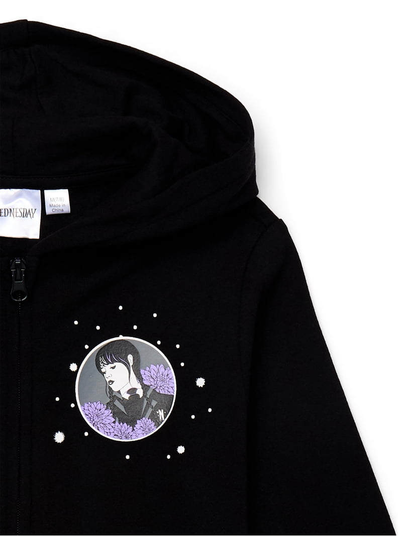 Wednesday Addams Girls Halloween Graphic Fleece Hoodie Sweatshirt