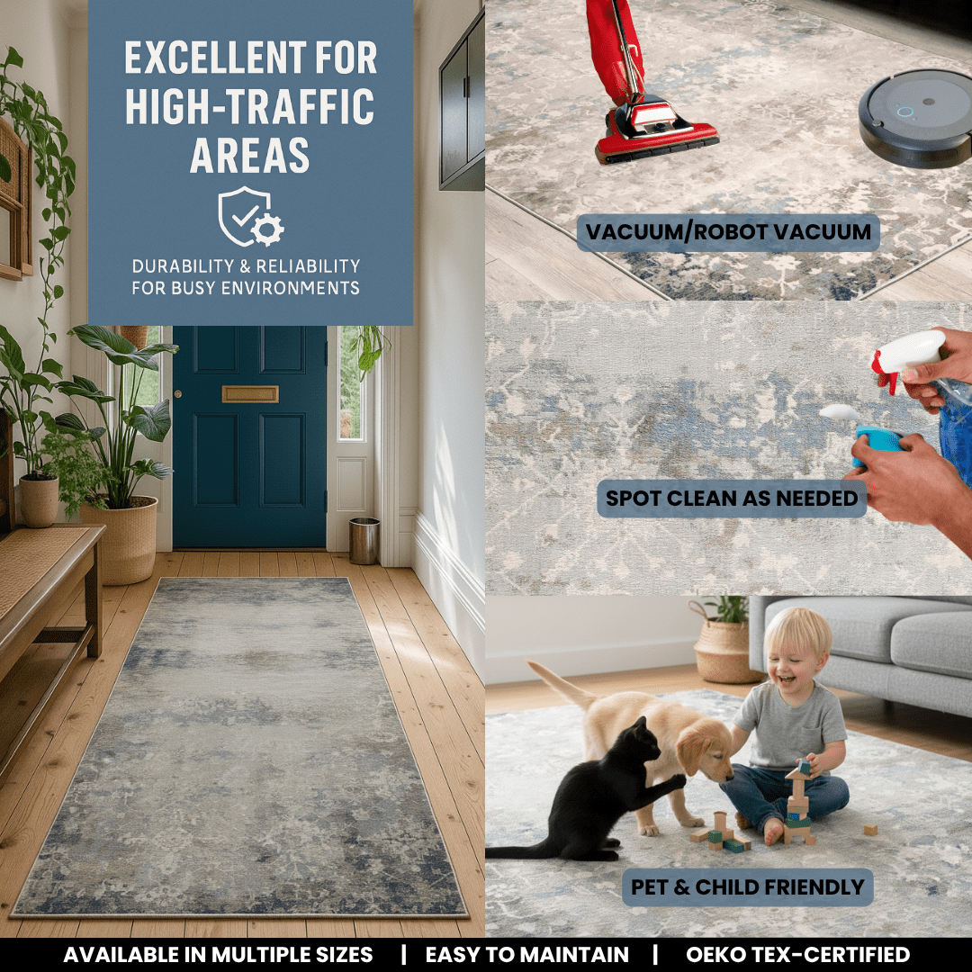 Tapis d'intérieur abstrait Branch Havana 2' x (taille exacte : 2'3" 2'), bleu marine, contemporain - Entrée, couloir, salle de bain et cuisine