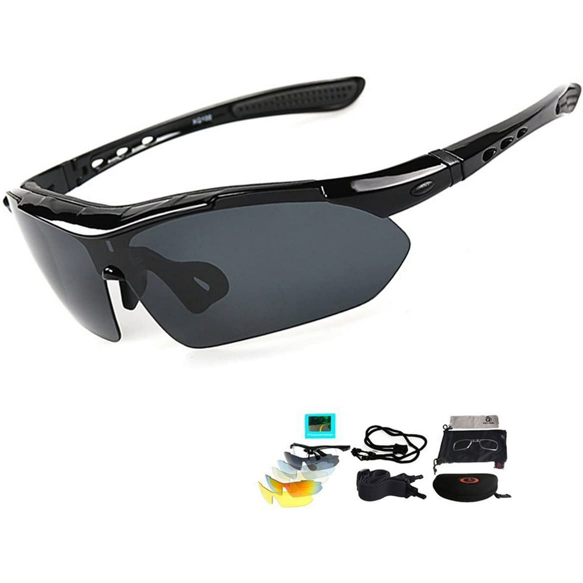 Supermandulit Sports Sunglasses Bike Glasses Sports Glasses With Uv400 5 Interchangeable Lenses