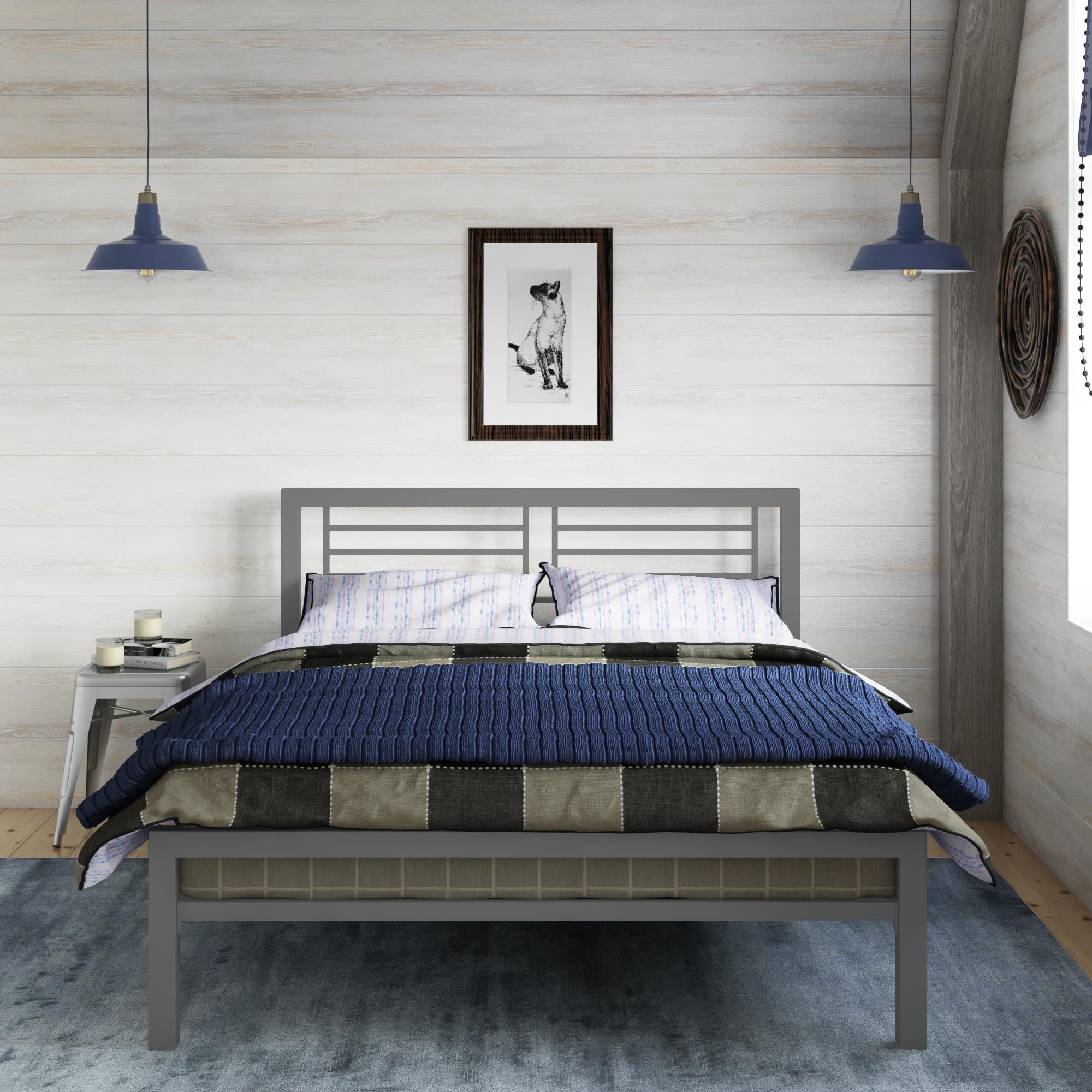 Your Zone Full Metal Platform Bed, Silver