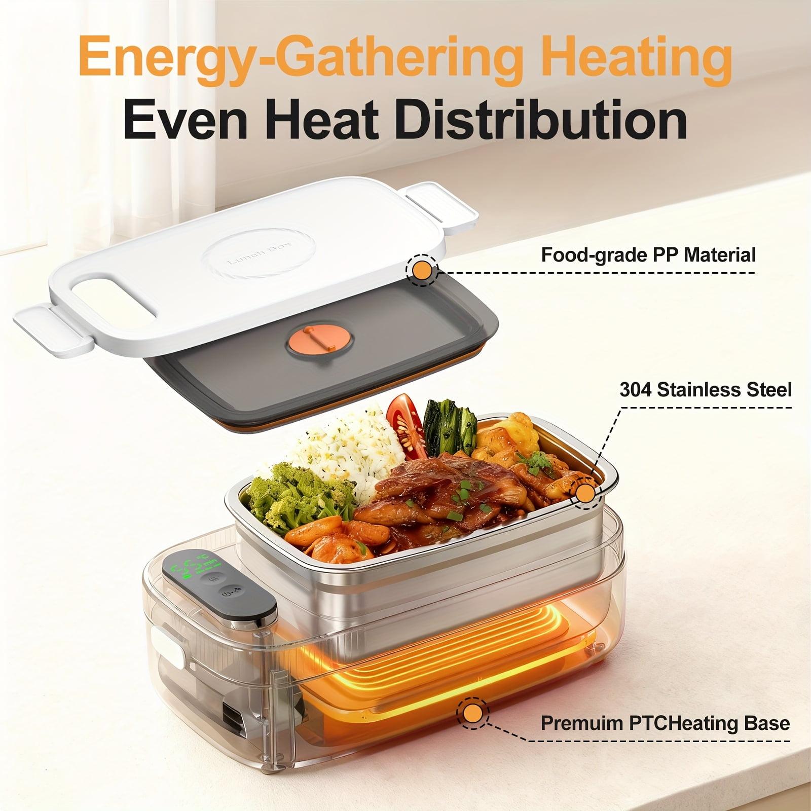 Cordless Electric Lunch Box, Battery-powered Heating Lunch Box, Food Heating 33.81oz Adjustable Heating Time, Equipped With Tableware And Insulating Bag, Suitable For Trucks, Camping, And Offices