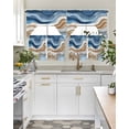 thumbnail image 5 of Blue Beige Moire Kitchen Curtains Sets 24 Inch Length with Valance, Modern Abstract Art Swag Valances and Tiers Curtain Set Drapes Swag Curtains for Living Room, Bathroom, Bedroom, Cafe, 5 of 6