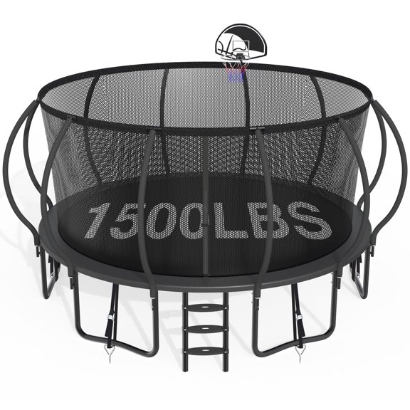 CITYLE 16FT Trampoline with Enclosure Net, Outdoor Trampoline for Kids and Adults, 1500LBS Trampoline with Basketball Hoop, Galvanized Steel Heavy Duty Trampolines with Xmas Gift