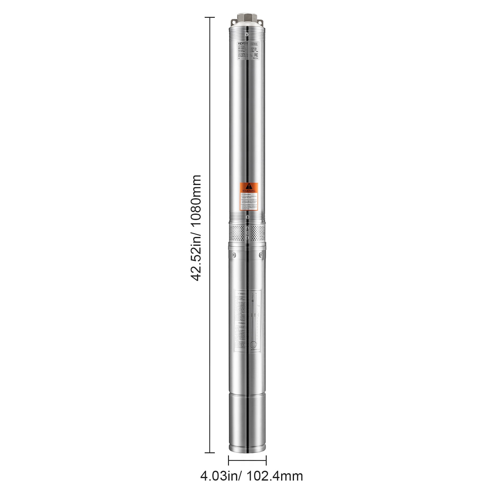VEVOR Deep Well Submersible Pump, 2 HP Output Power, 115V, 31.7 GPM Flow 450 ft Head, with 9.84 ft Cord, Stainless Steel Water Pump, for Industrial, Irrigation, and Home Use, IP68 Waterproof Grade