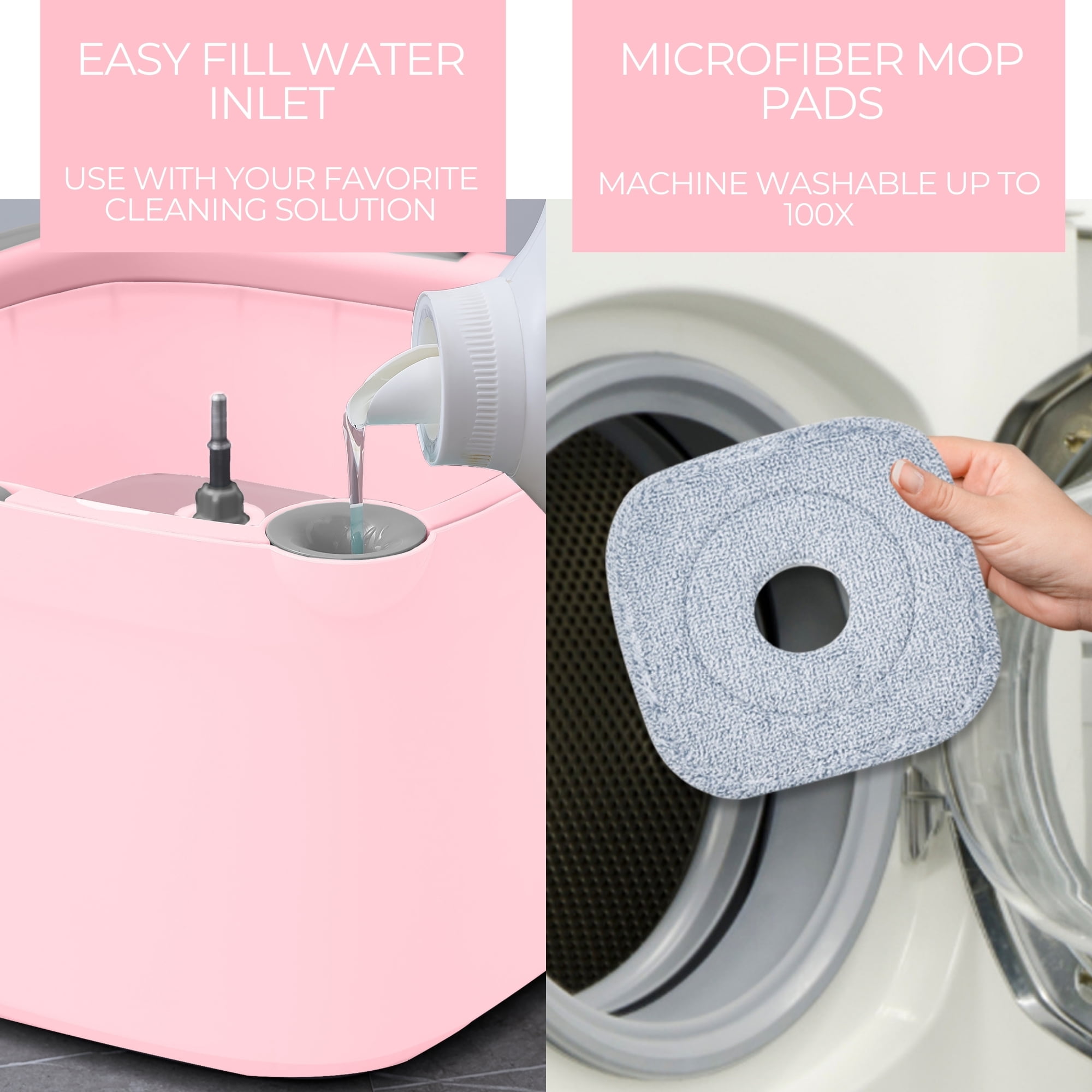 True Clean Spin Mop and Bucket System with Clean Water Separation, Self Cleaning Microfiber Floor Mop for Vinyl & Tile, Rose
