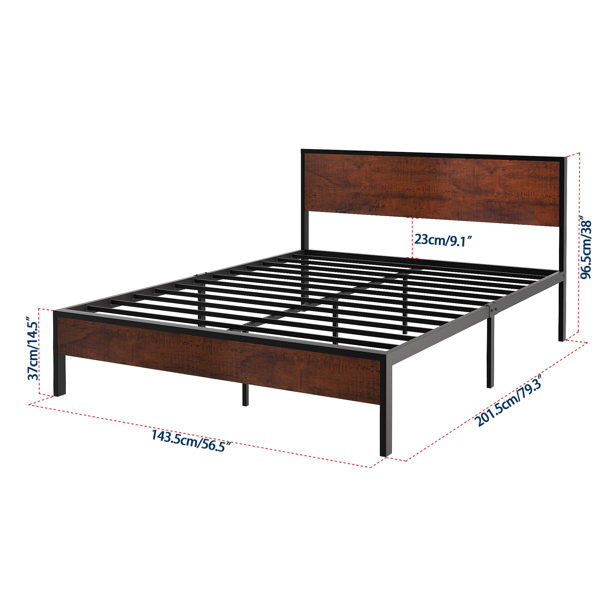 Yoneston Full Metal Bed Frame with Wood Headboard Strong Slat Support