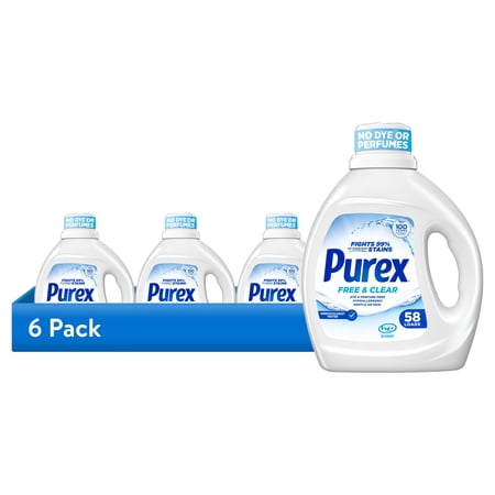 (6 pack) Purex Free & Clear Liquid Detergent, Sensitive Skin, 66 fl oz, 58 loads