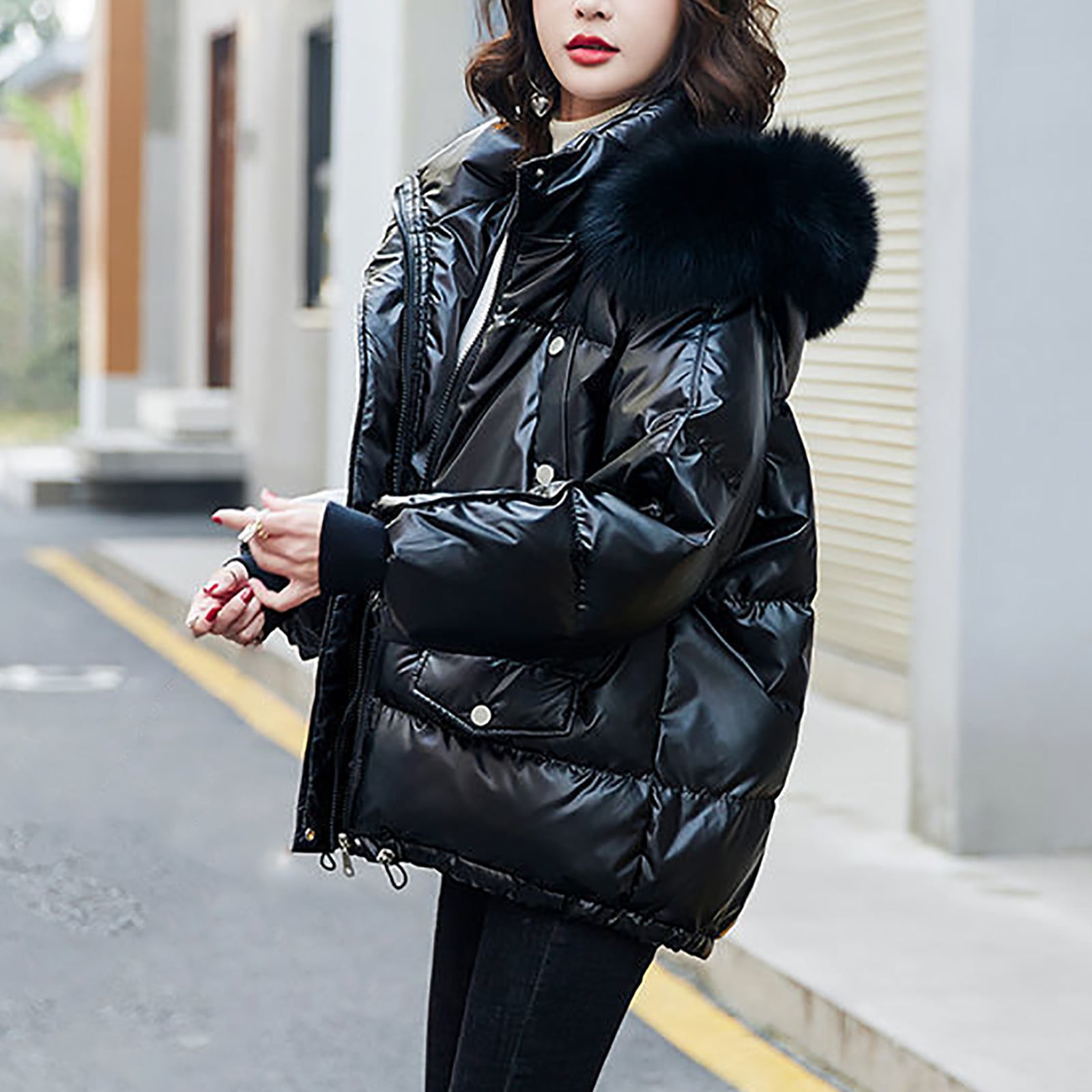 My Orders Womens Winter Coats Warm Hooded Sherpa Lined Parkas Ja 並行輸入品 Winter Warm Wool Collar Cotton Coat Womens Zipper Long Sleeve Slim