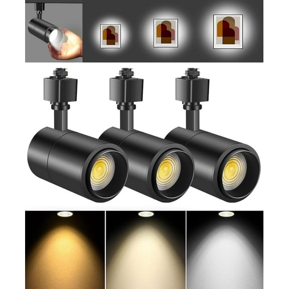 VANoopee 3-Color Zoomable 20W LED Track Lighting Heads H Type Track Light Heads Dimmable Bright Ceiling Spotlight Fixtures for Kitchen, 3000K 4000K 5000K Adjustable, CRI90  15°-60° 2000lm Black 3 Pack