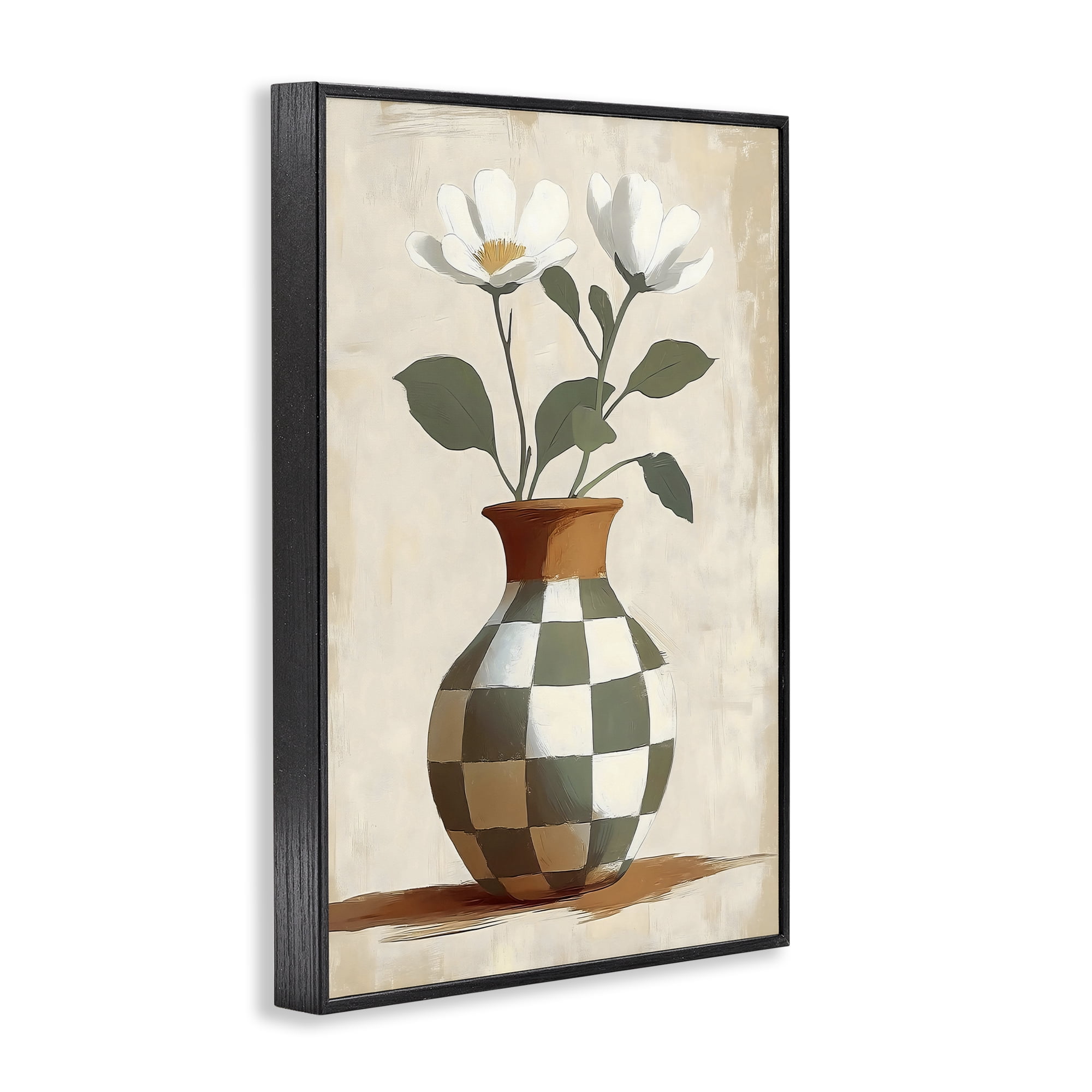 Stupell Industries Checkboard Green Flower Vase Black Framed Giclee Art, design by Creative Studio