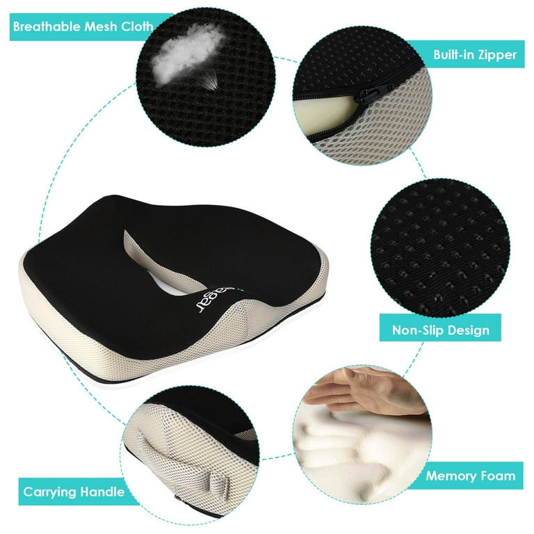 Sleepavo Black Memory Foam Seat Cushion for Office Chair - Pillow for  Sciatica, Coccyx, Back, Tailbone, Lower Back Pain Relief - Orthopedic Chair  Pad