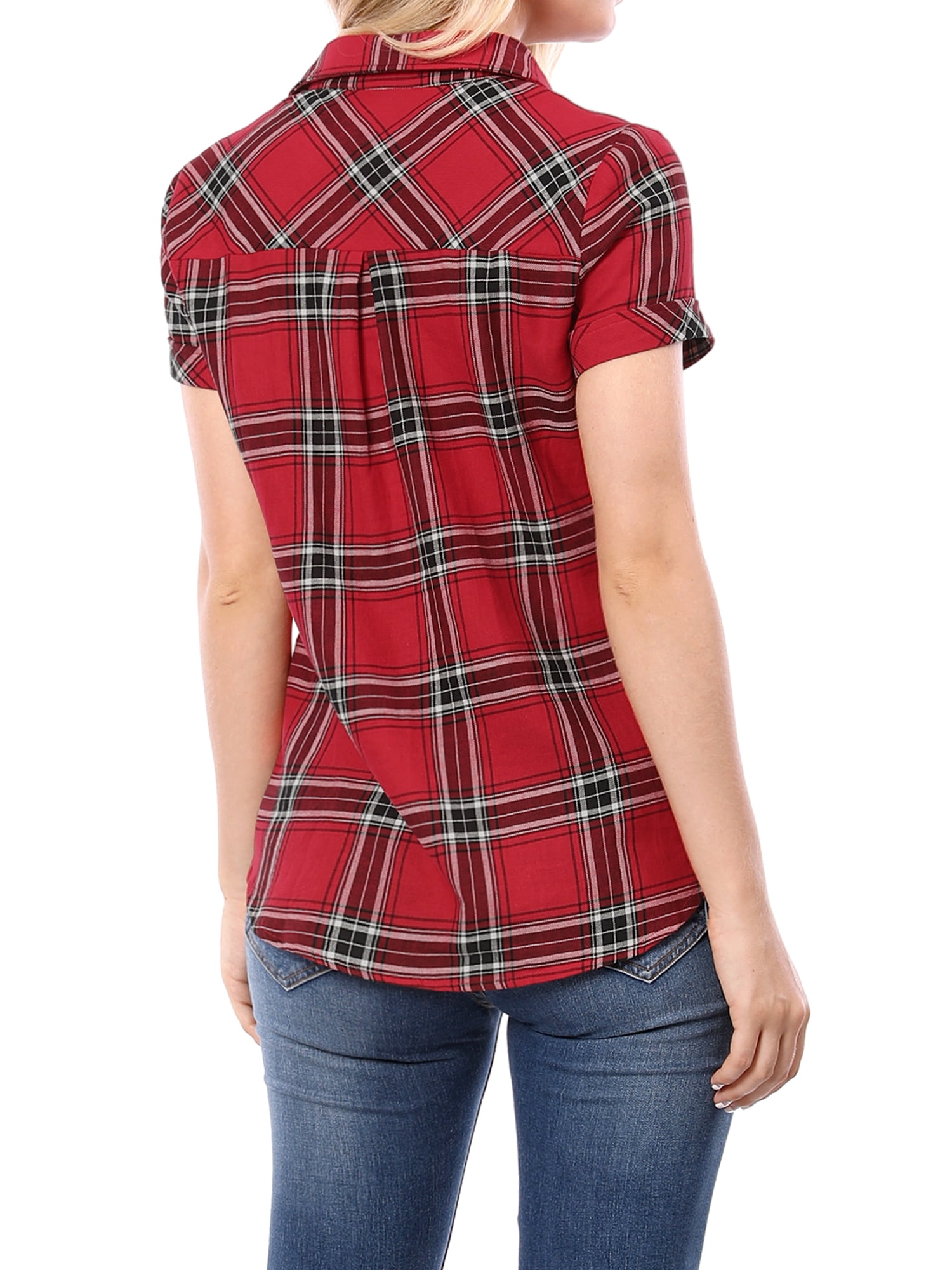 DARING DIVA Women's Casual Boyfriend Plaid Button Down Flannel Shirt L Red