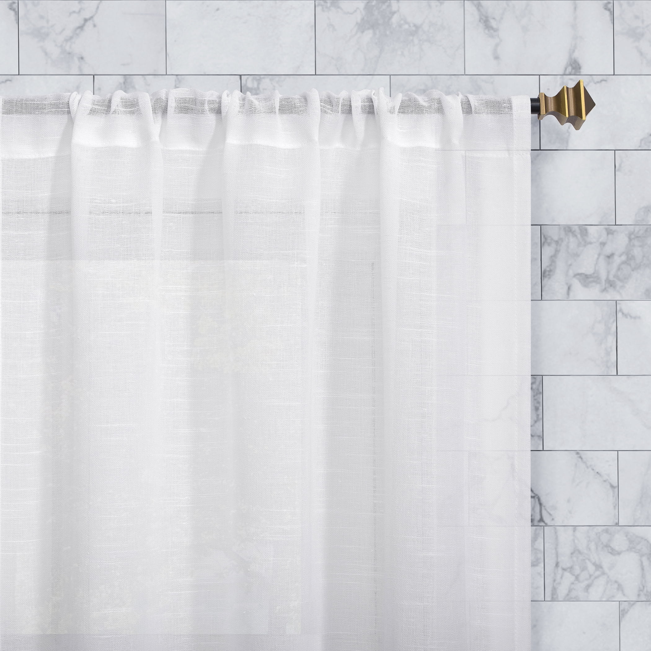 Archaeo 2-Pack Slub Textured Linen Blend Cafe Curtain Pair, 56"W X 36"L, White