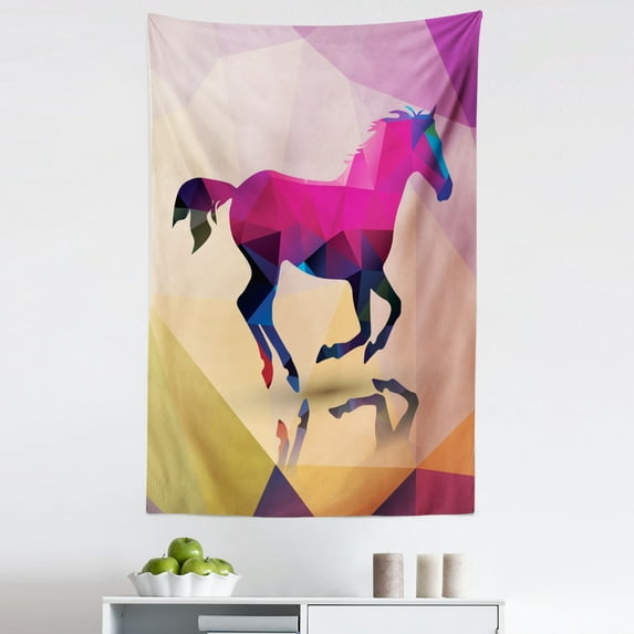 Abstract Tapestry, Shaded Geometric Abstract Horse Animal Pattern Indie Novelty Print, Fabric Wall Hanging Decor for Bedroom Living Room Dorm, 5 Sizes, Cream Pink Purple, by Ambesonne