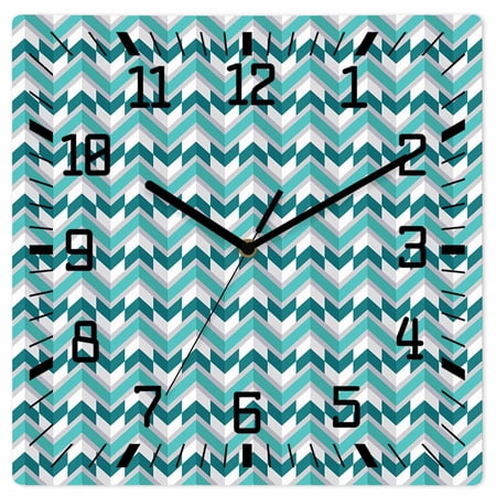 Wall Clock Teal Abstract Geometric Operated Square Clocks Wooden Silent Non-Ticking Wallclock 12 Inch Turquoise Minimalist Wood Wall Clock for Living Room Bedroom Office Shool Home Decor