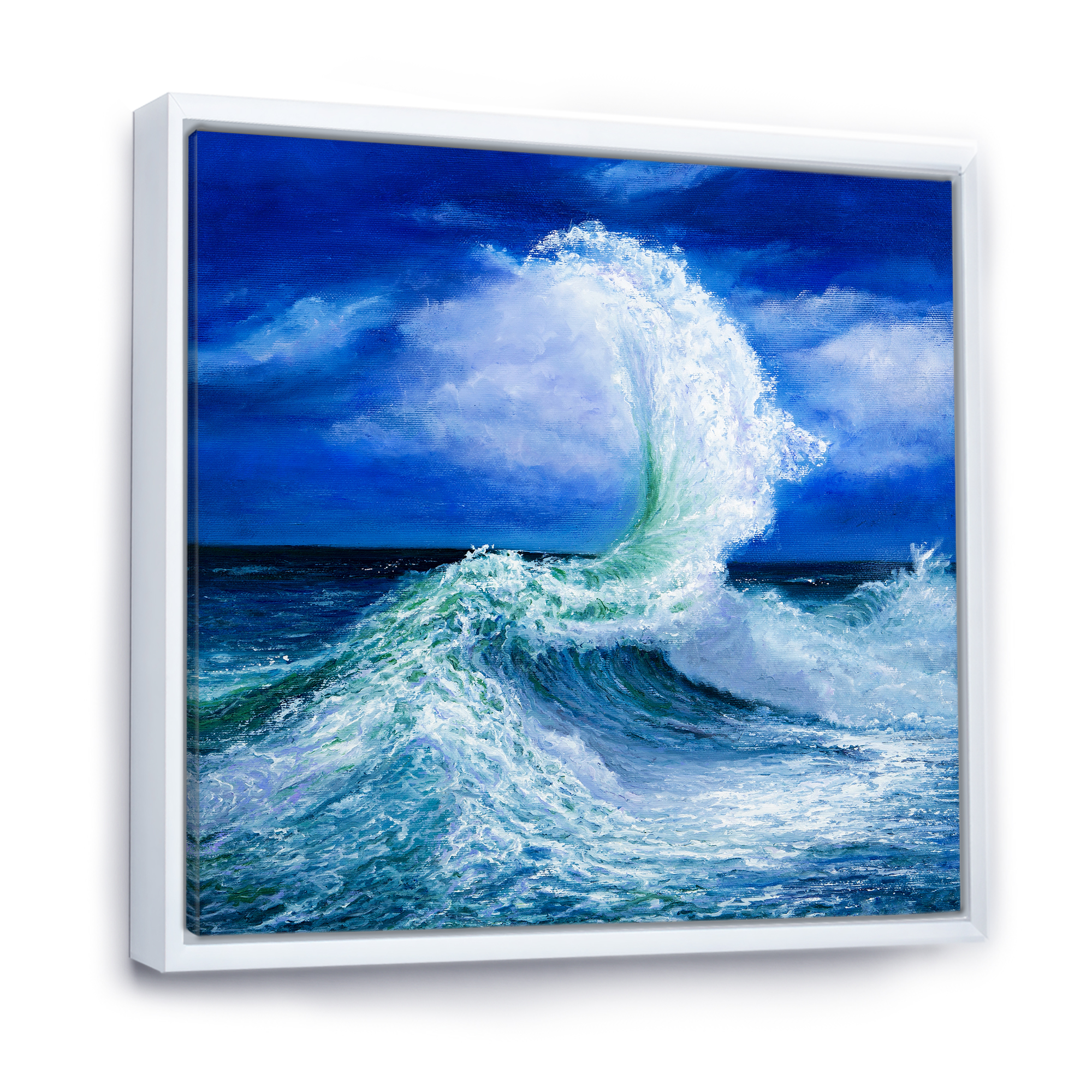 Designart 'Waves Breaking During Wild Blue Ocean Tide' Nautical & Coastal Framed Canvas Wall Art Print