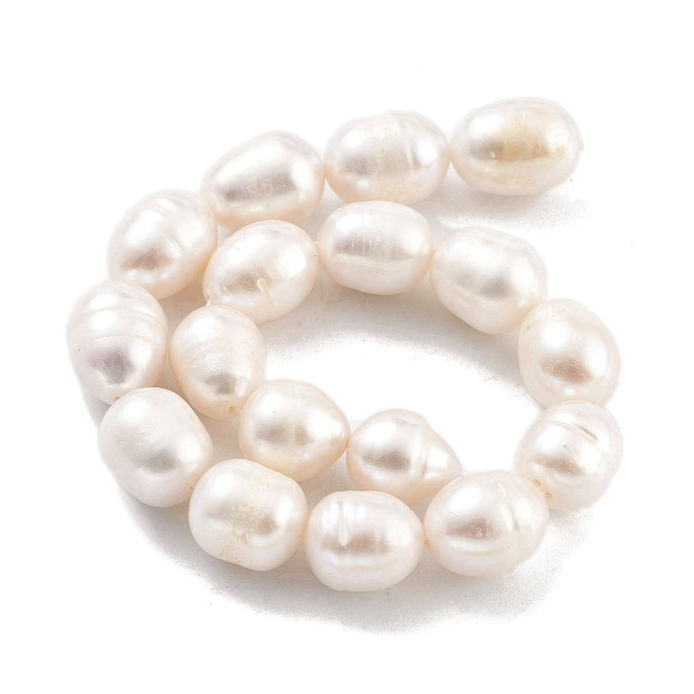 Natural Cultured Freshwater Pearl Beads Strands Grade A Rice Snow 9~10mm Hole: 0.6mm 19pcs/strand 6.69~6.89''(17~17.5cm)