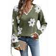 thumbnail image 3 of Female Oversized V Neck Fuzzy Sweaters Casual Loose Long Sleeve Chunky Knit Pullover Jumper Tops Army Green M, 3 of 9