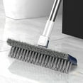 thumbnail image 5 of 2 in 1 Floor Scrub Brush, Long Handle Grout Cleaner, Stiff Bristle and Silicone Squeegee, 180 Degree Rotating Double-sided Head for Tile Floors, Showers, and Bathrooms, Blue Plastic, by FAJHHA, 5 of 7