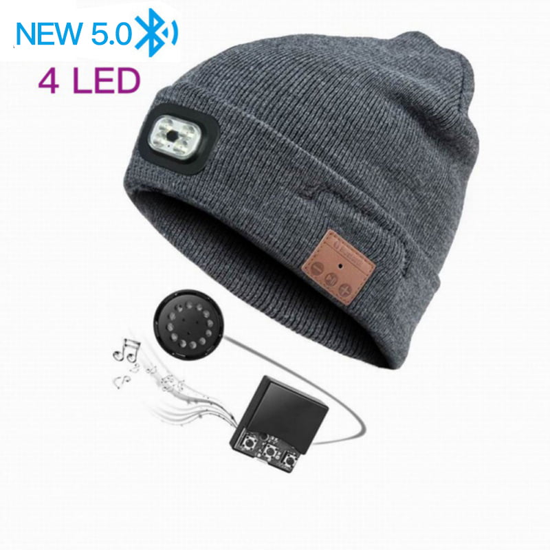 Unisex Winter Warmer Knit Hat with Light for Adults Men Women Upgraded LED Lighted Beanie Mix Bluetooth Beanie Hat USB Rechargeable Hands Free Headlamp Cap with Bluetooth 5.0 Wireless Headset 