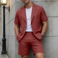 thumbnail image 2 of IWRICH Summer 2 Piece Suits for Men Short Sleeve Tuxedo Blazer Wedding Party Jackets and Elastic Waist Shorts Casual Outfits Brick Red XXL, 2 of 7