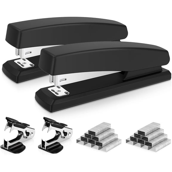 2 Pack Effortless Stapler for Desk with 40-50 Sheet Capacity, 2000 Staples, 1-Touch Stapling, Ergonomic & Easy to Load Desktop Staplers, Heavy Duty Stapler