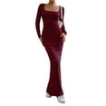 thumbnail image 3 of Valcatch Maxi Dress for Women Long Sleeve Square Neck Bodycon Long Dress Soft Slim Lounge Dress, 3 of 6